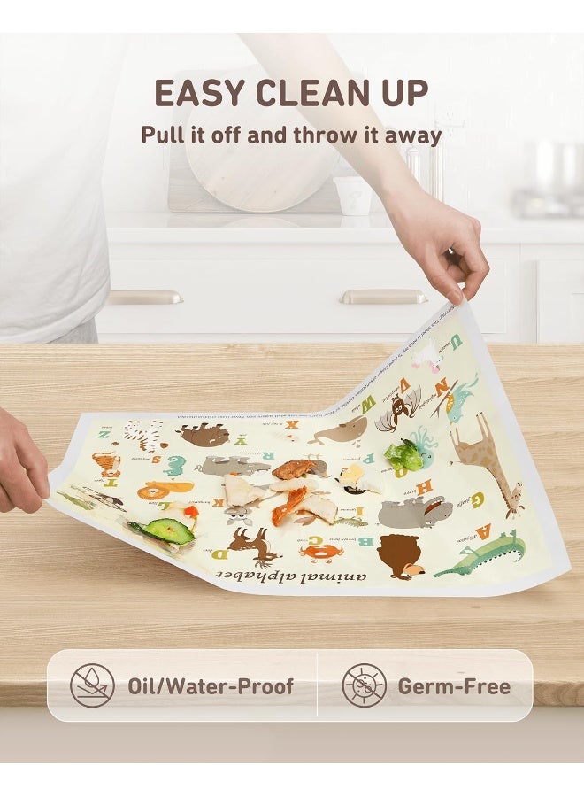 Babebay Disposable Placemats for Baby, 60 Pack Sticky Toddler Placemat for Restaurants, Dining Table, Party, Travel, 12" x 18" with 3 Designs - Image 5
