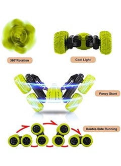 Y&D Remote Control Car for Kids 2.4GHz Electric Race Stunt Car Double Sided 360° Rolling Rotating Rotation LED Headlights RC 4WD High Speed Off Road 3 4 5 6 7 8-12 Year Old Boy Toys (Yellow)  - Image 1