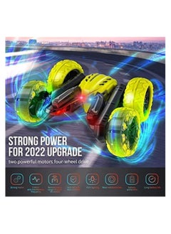 Y&D Remote Control Car for Kids 2.4GHz Electric Race Stunt Car Double Sided 360° Rolling Rotating Rotation LED Headlights RC 4WD High Speed Off Road 3 4 5 6 7 8-12 Year Old Boy Toys (Yellow)  - Image 3