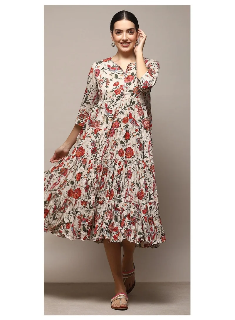 Biba Off White Off White Cotton Flared Printed Dress for Women | Best Price UAE