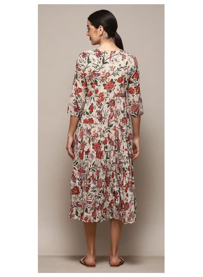 Biba Off White Off White Cotton Flared Printed Dress for Women | Best Price UAE