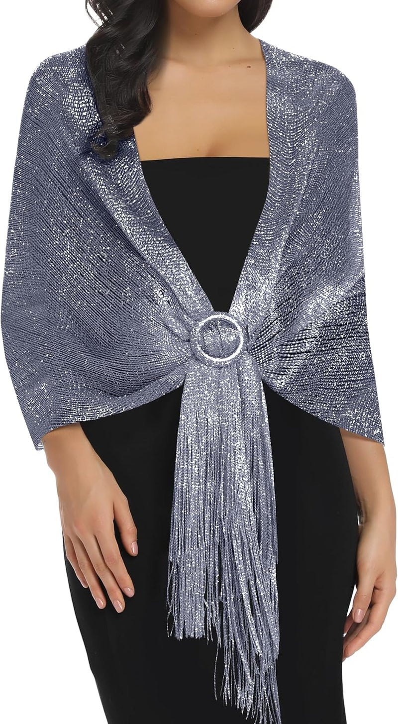 Rheane Shawls and Wraps for Evening Dress, Sparkle Shawls for Women with Buckle - Elegant Wedding Party Formal Shoulder Wrap - Image 1