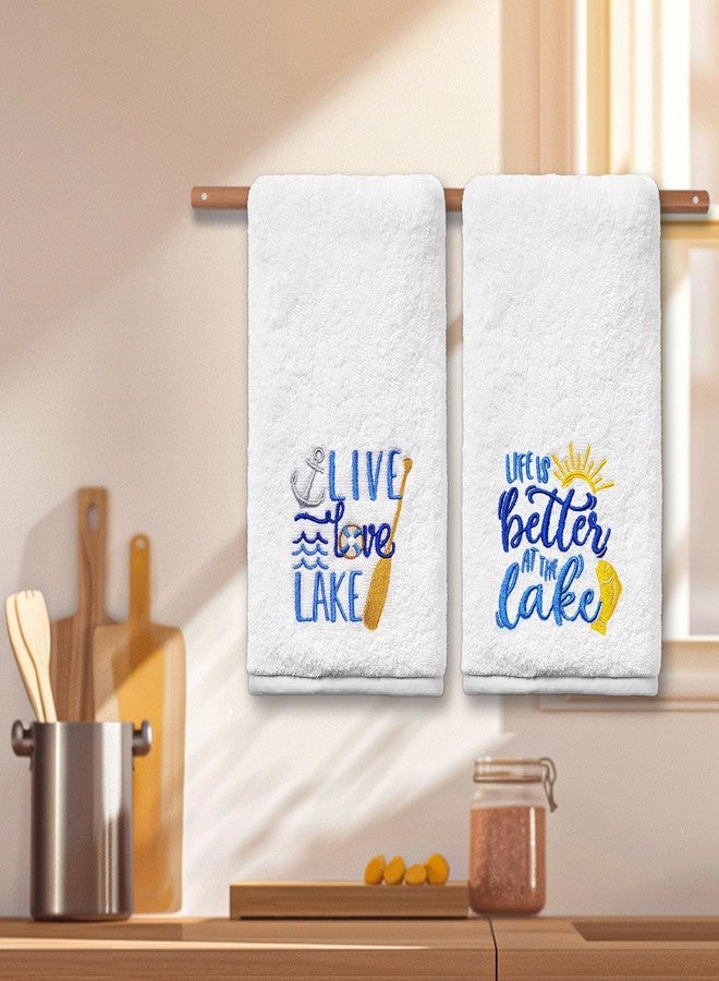 FUTBU Lake Hand Towels for Bathroom Set of 2, Embroidered House Gifts Decor, Life Decorative New Home Tea Towels, 100% Cotton Soft Kitchen Towels 14x30 Inches - Image 4