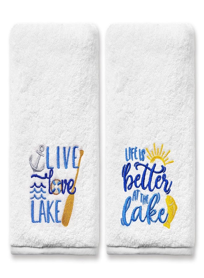 FUTBU Lake Hand Towels for Bathroom Set of 2, Embroidered House Gifts Decor, Life Decorative New Home Tea Towels, 100% Cotton Soft Kitchen Towels 14x30 Inches - Image 1