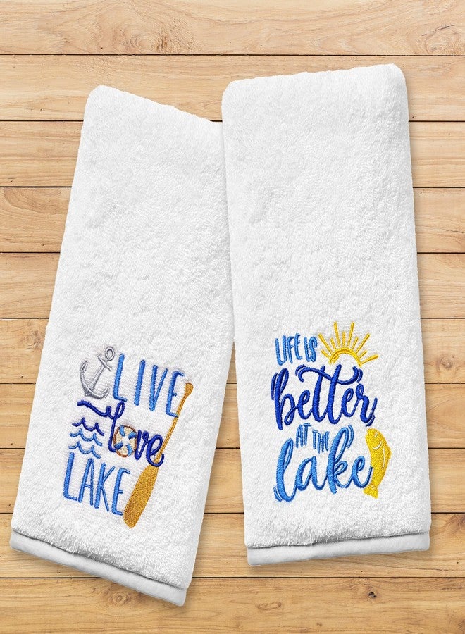 FUTBU Lake Hand Towels for Bathroom Set of 2, Embroidered House Gifts Decor, Life Decorative New Home Tea Towels, 100% Cotton Soft Kitchen Towels 14x30 Inches - Image 3