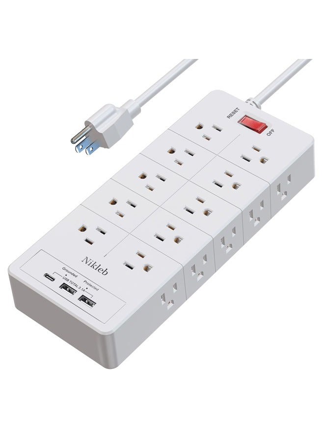 Nikleb 23 in 1 Surge Protector, 6ft Extension Cord with 3 USB Port Smart 3.1A, Multi Outlet Adapter 20 Outlets, Outlet Extender Cord Organizer for Office, - Image 1
