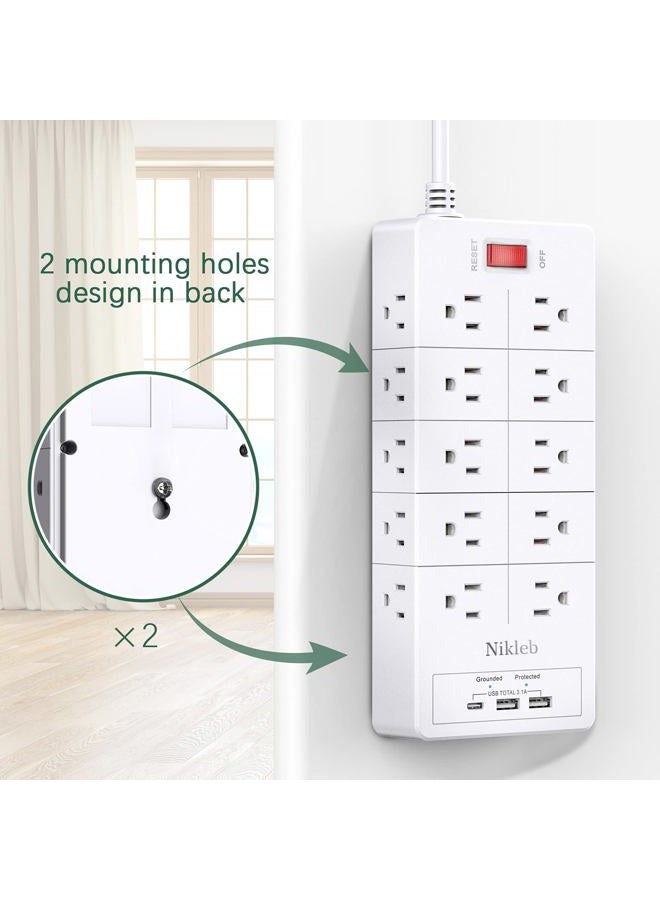 Nikleb 23 in 1 Surge Protector, 6ft Extension Cord with 3 USB Port Smart 3.1A, Multi Outlet Adapter 20 Outlets, Outlet Extender Cord Organizer for Office, - Image 5