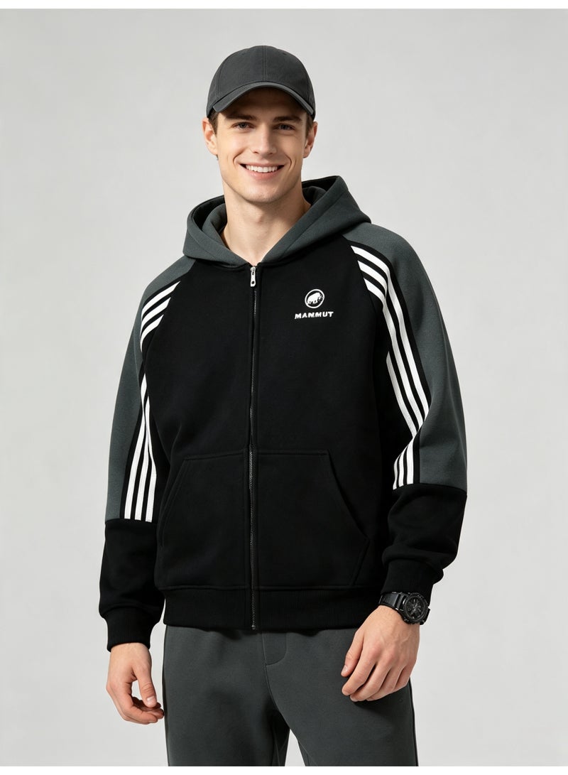 Mammut men and women with matching color hooded striped raglan sleeve zipper jacket - Image 2