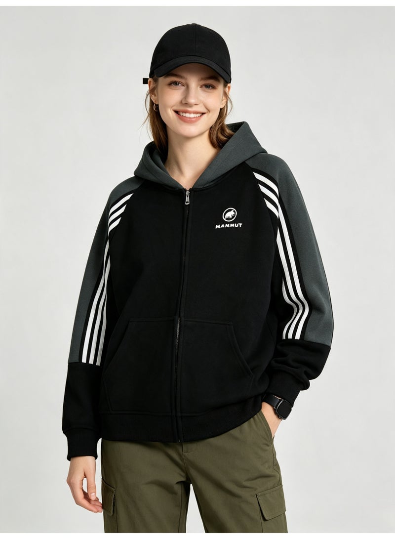 Mammut men and women with matching color hooded striped raglan sleeve zipper jacket - Image 5