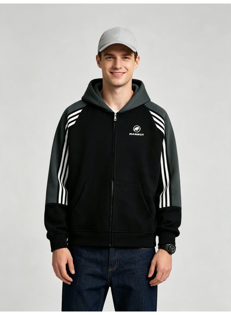 Mammut men and women with matching color hooded striped raglan sleeve zipper jacket - Image 1