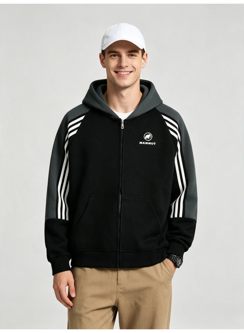 Mammut men and women with matching color hooded striped raglan sleeve zipper jacket - Image 3