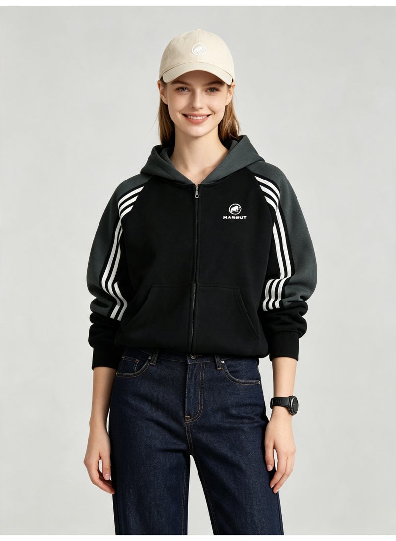 Mammut men and women with matching color hooded striped raglan sleeve zipper jacket - Image 4
