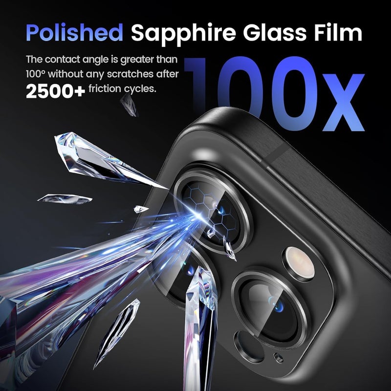 OpenTech ® واقي عدسة الكاميرا الزجاجي المقسى المتوافق مع iPhone 14 Pro / 14 Pro Max مع واقي حلقة عدسة الكاميرا الفردية (أسود) - Image 4