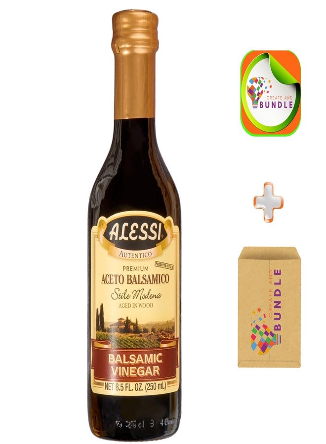 Create and Bundle Alessi Balsamic Autentico from Italy, Premium Aceto, Stile Modena, Ideal on Caprese Salad, Fruits, Cheeses, Meats, Marinades 250 mL 8.5 Fl Oz (Pack of 1) + CreateAndBundle Sticker - Image 1