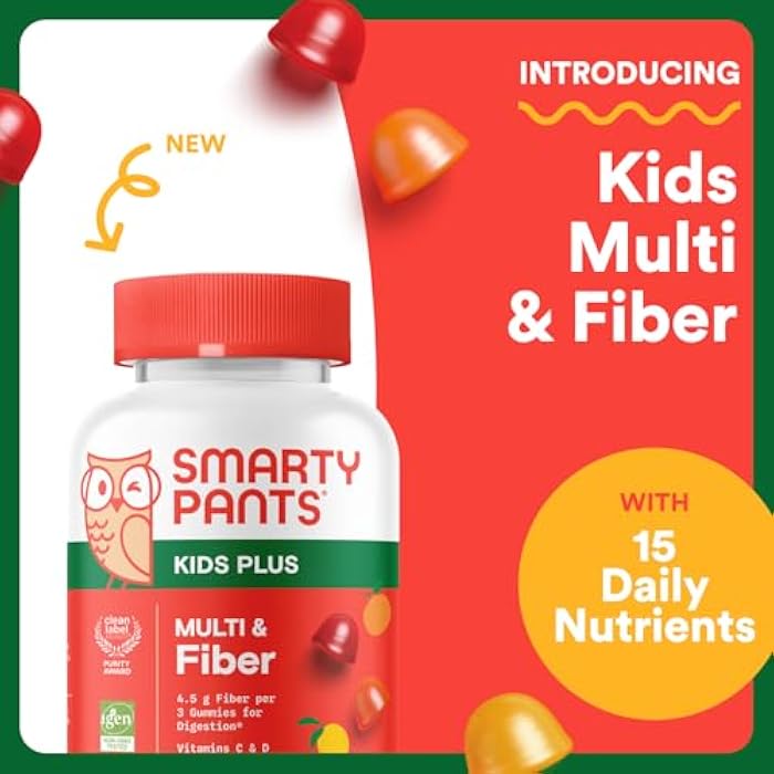 SmartyPants Kids Multivitamin & Fiber Gummies: Prebiotic Fiber to Support Kids Digestion with Vitamin D3, C, Vitamin B12, B6, A, Zinc, Biotin, Folate, Three Fruit Flavors, 90 Count (30 Day Supply) - Image 2