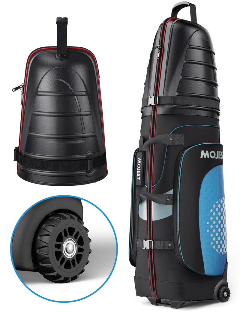 Mojest Golf Travel Bags for Airlines with Wheels, Hard Case Top and 1680D Heavy Duty Oxford Protect Golf Clubs, Lightweight and Easy to Maneuver, Black, Red and Blue - Image 1