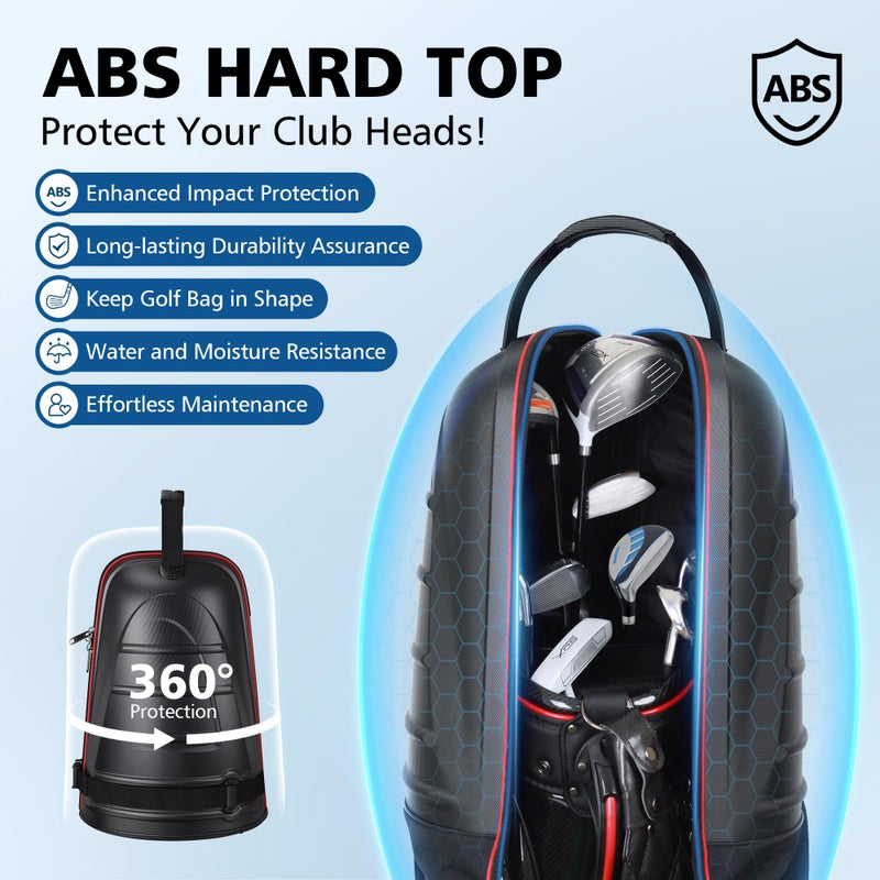 Mojest Golf Travel Bags for Airlines with Wheels, Hard Case Top and 1680D Heavy Duty Oxford Protect Golf Clubs, Lightweight and Easy to Maneuver, Black, Red and Blue - Image 2