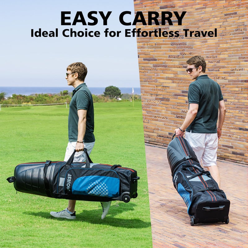 Mojest Golf Travel Bags for Airlines with Wheels, Hard Case Top and 1680D Heavy Duty Oxford Protect Golf Clubs, Lightweight and Easy to Maneuver, Black, Red and Blue - Image 5