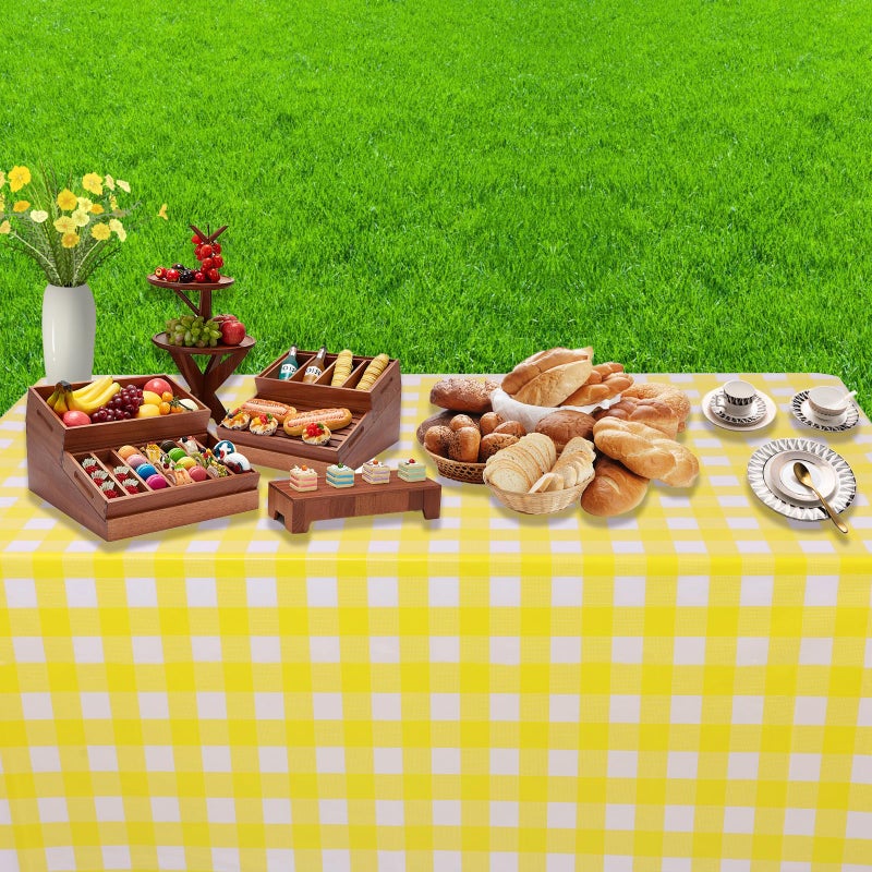 Kesfey 3 Packs Yellow Gingham Tablecloth 54 x 108 Inches Yellow and White Checkered Table Cloths Disposable Plastic Gingham Tablecovers Waterproof Rectangle Picnic Plaid Table Cover for Camping Party - Image 4