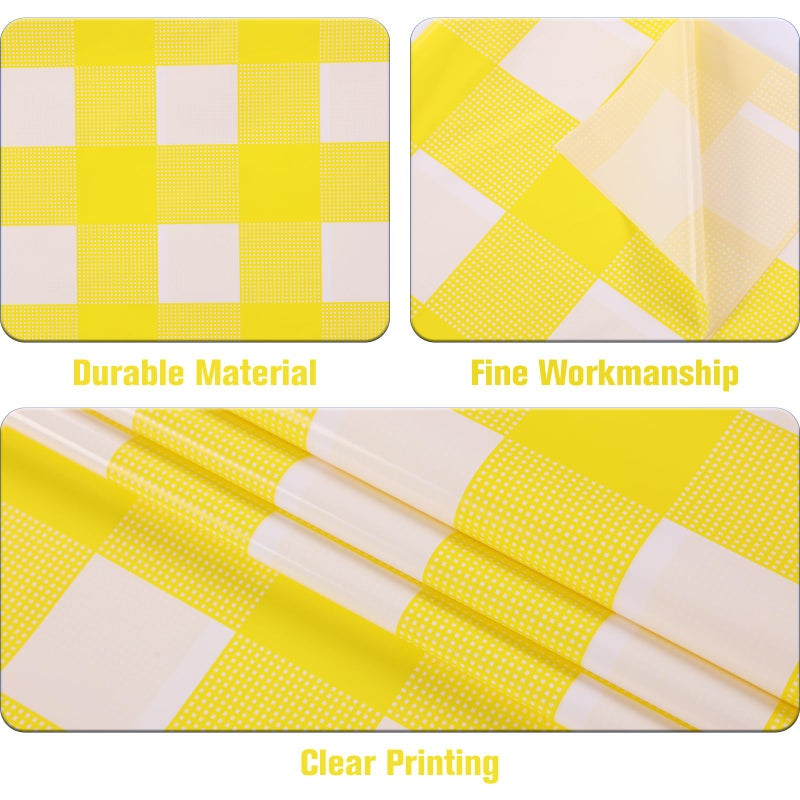 Kesfey 3 Packs Yellow Gingham Tablecloth 54 x 108 Inches Yellow and White Checkered Table Cloths Disposable Plastic Gingham Tablecovers Waterproof Rectangle Picnic Plaid Table Cover for Camping Party - Image 1