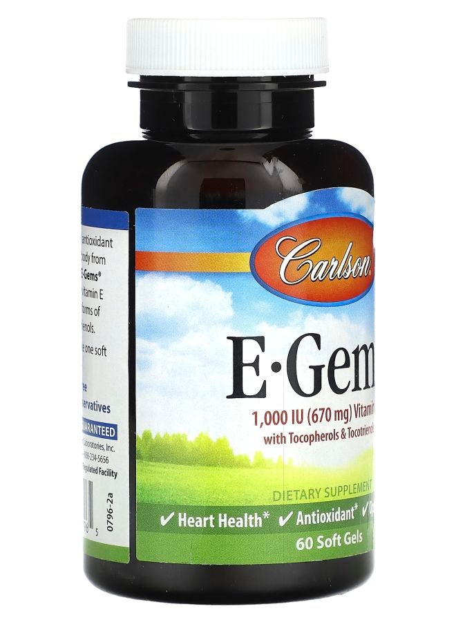 Carlson E-Gems Elite Vitamin E with Tocopherols & Tocotrienols 670 mg (1000 IU) 60 Soft Gels - Image 2