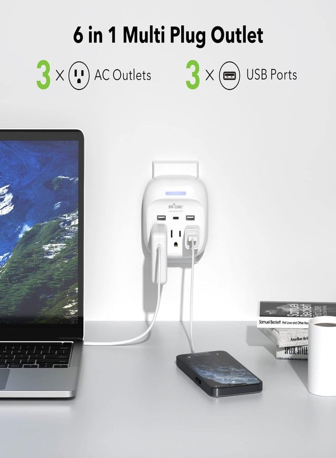 BN-LINK Multi Plug Outlet Extender with USB, Surge Protector Outlet with 3 AC Outlet Splitter and 3 USB Ports (1 USB C), Multi Plug Wall Outlet for Dorm, School, Travel, Office, Home, Travel, 1 Pack - Image 3