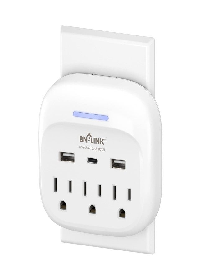 BN-LINK Multi Plug Outlet Extender with USB, Surge Protector Outlet with 3 AC Outlet Splitter and 3 USB Ports (1 USB C), Multi Plug Wall Outlet for Dorm, School, Travel, Office, Home, Travel, 1 Pack - Image 1