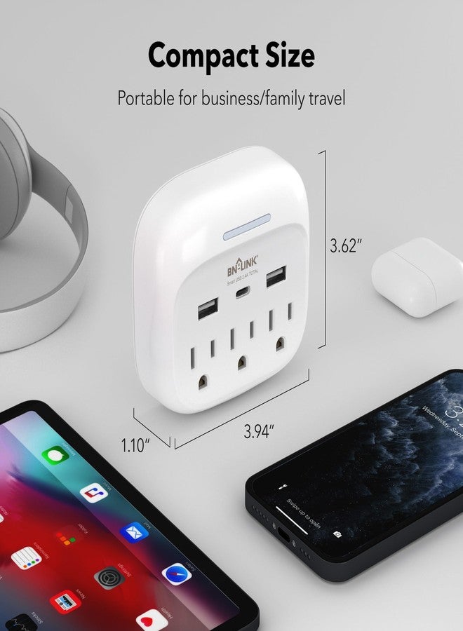 BN-LINK Multi Plug Outlet Extender with USB, Surge Protector Outlet with 3 AC Outlet Splitter and 3 USB Ports (1 USB C), Multi Plug Wall Outlet for Dorm, School, Travel, Office, Home, Travel, 1 Pack - Image 5