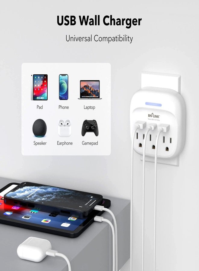BN-LINK Multi Plug Outlet Extender with USB, Surge Protector Outlet with 3 AC Outlet Splitter and 3 USB Ports (1 USB C), Multi Plug Wall Outlet for Dorm, School, Travel, Office, Home, Travel, 1 Pack - Image 2