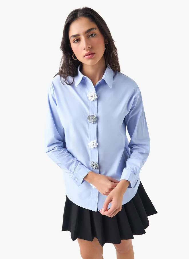 2Xtremz 2Xtremz Floral Accent Shirt with Long Sleeves