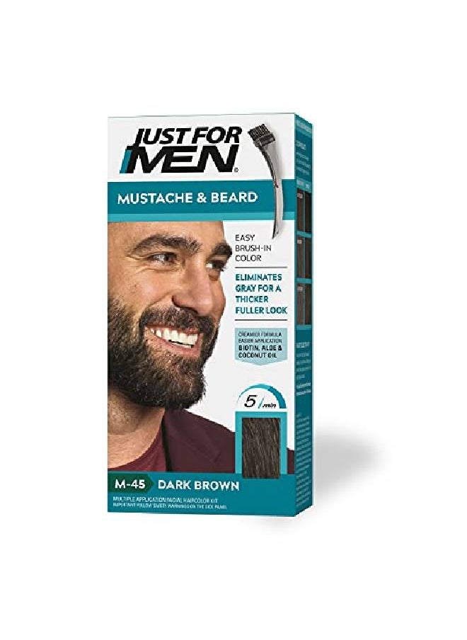 Just For Men صبغة الشارب واللحية للشعر الرمادي مع فرشاة متضمنة لسهولة الاستخدام مع البيوتين والصبار وزيت جوز الهند لشعر وجه صحي بني غامق M45  - Image 2