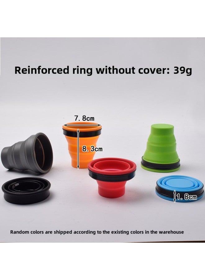 Hard Silicone Folding Cup Creative Travel Mouthwash Cup Foldable Portable Water Cup Folding Travel Outdoor Water Cup-Color:♥❣No Cover With Reinforcement Ring❣♥-Capacity:♥❣Blue❣♥ - Image 1
