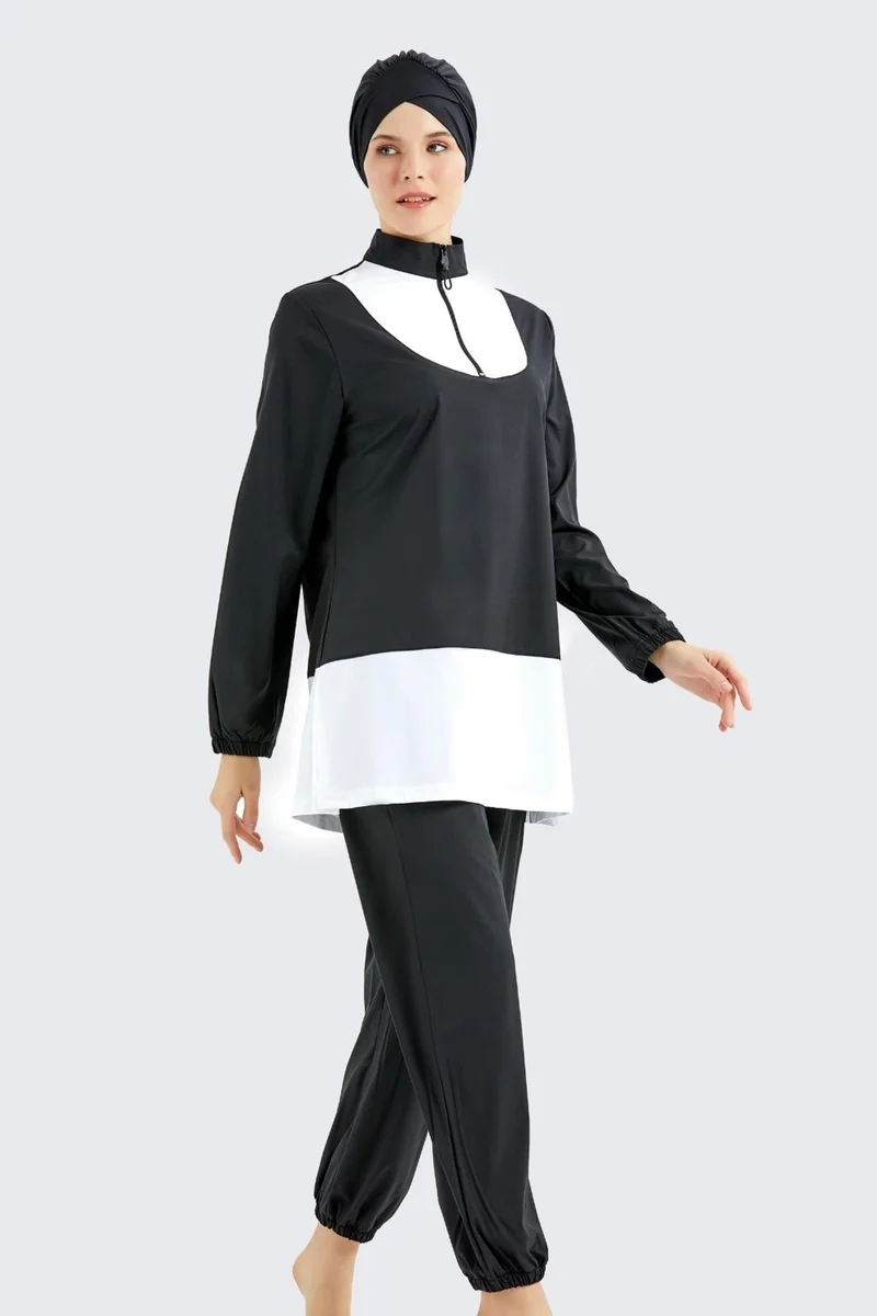 C&city Fully Covered 4-Piece Hijab Swimsuit 4130 Black/white