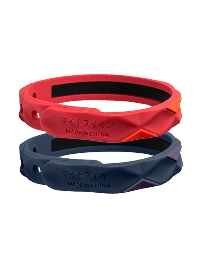 Generic 2Pcs Anti Static Wrist Strap Adjustable Silicone Antistatic Wristbands Improve Sleep Winter Electrostatic Removal Bracelet Unisex Silicone Balance Energy Waterproof Sports Bracelets Red Blue  - Image 1