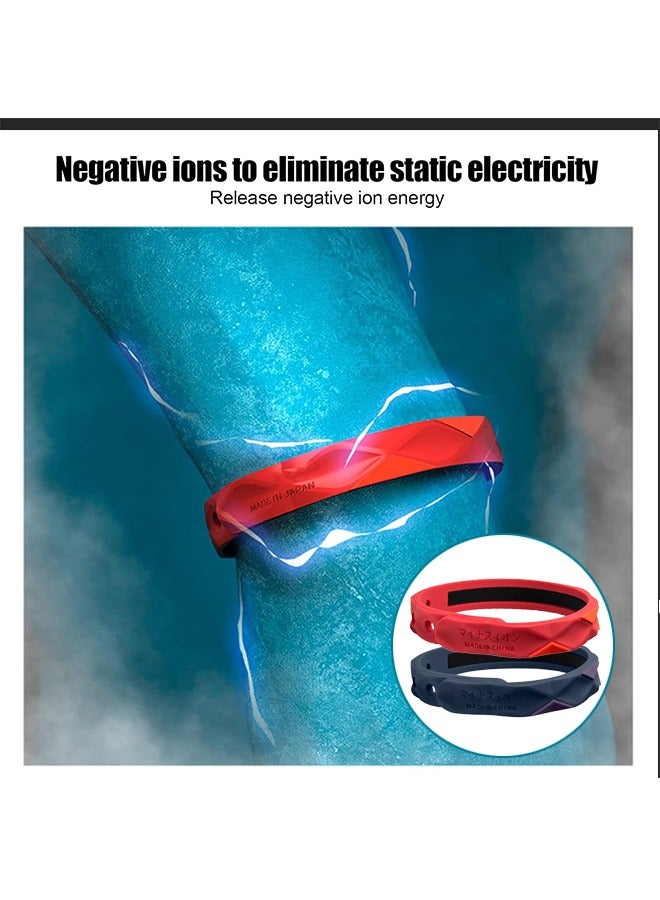 Generic 2Pcs Anti Static Wrist Strap Adjustable Silicone Antistatic Wristbands Improve Sleep Winter Electrostatic Removal Bracelet Unisex Silicone Balance Energy Waterproof Sports Bracelets Red Blue  - Image 3