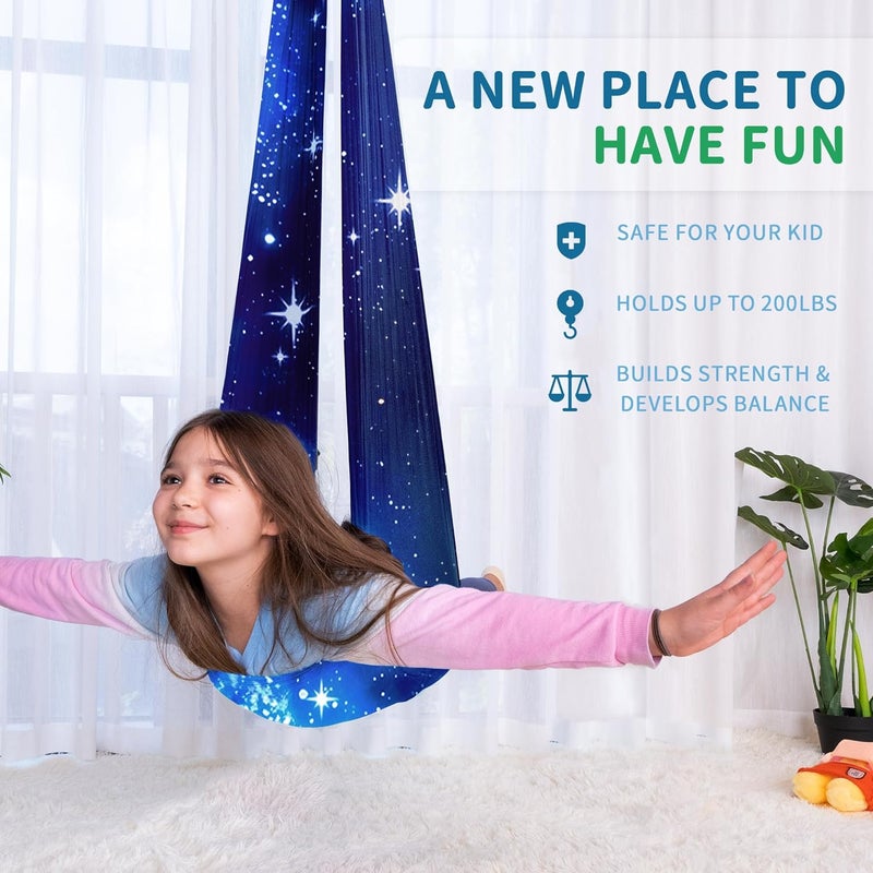 OUTREE Sensory Swing for Kids with 360° Swivel Hanger, Indoor Therapy Swing Great for Autism, ADHD, Sensory Processing Disorder, and Autistic Children (Blue Star) - Image 2