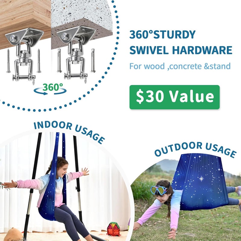 OUTREE Sensory Swing for Kids with 360° Swivel Hanger, Indoor Therapy Swing Great for Autism, ADHD, Sensory Processing Disorder, and Autistic Children (Blue Star) - Image 5