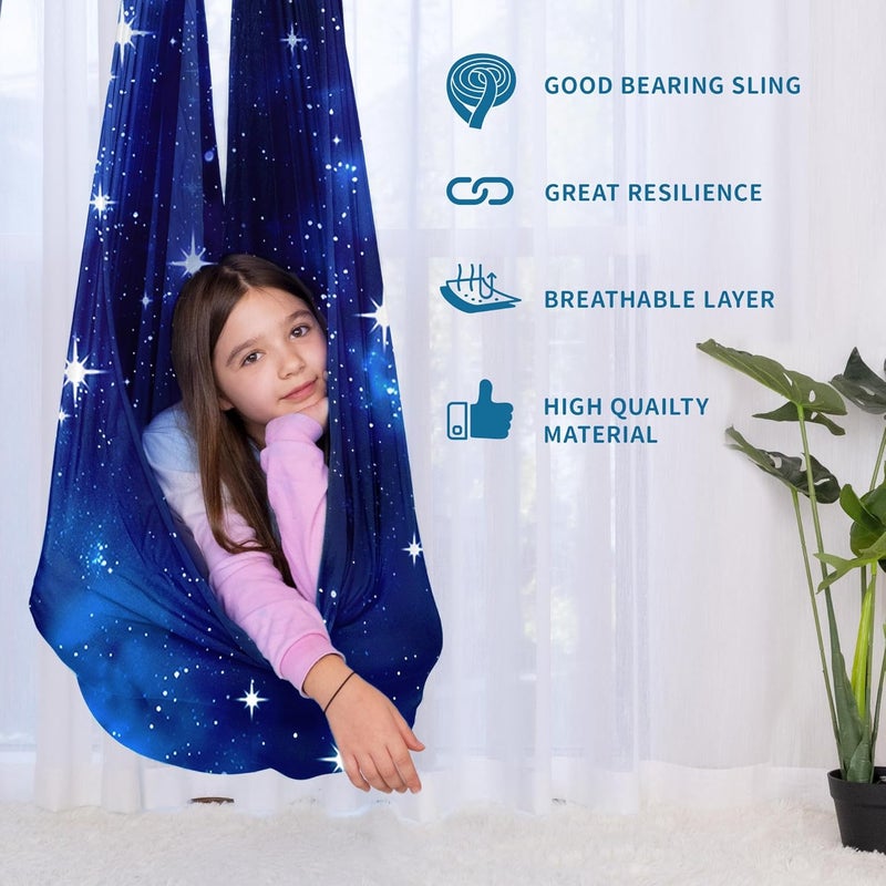 OUTREE Sensory Swing for Kids with 360° Swivel Hanger, Indoor Therapy Swing Great for Autism, ADHD, Sensory Processing Disorder, and Autistic Children (Blue Star) - Image 3