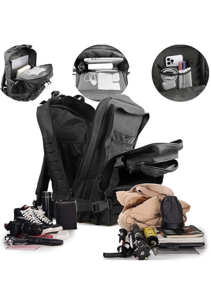 DURKU 45L Multi-Pocket Military Tactical Backpack Cycling Travel Mountaineering Men's Outdoor Sports Bag Comfortable Breathable Backpack Waterproof Multifunctional Casual Backpack Black - Image 3