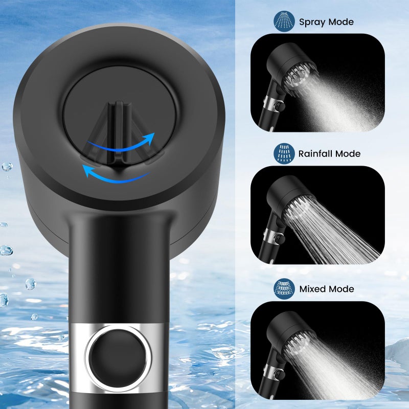 PWERAN Filtered Shower Head with Handheld, High Pressure 3 Spray Mode Showerhead with 18 Stage Water Softener Filters for Hard Water - Remove Chlorine-BLACK - Image 4