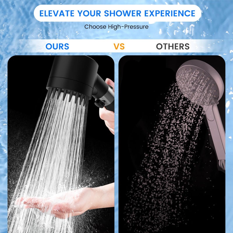 PWERAN Filtered Shower Head with Handheld, High Pressure 3 Spray Mode Showerhead with 18 Stage Water Softener Filters for Hard Water - Remove Chlorine-BLACK - Image 2