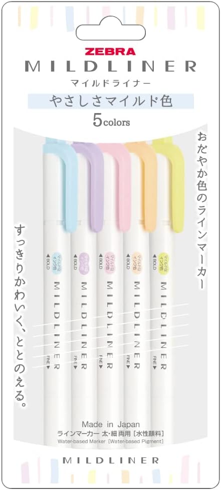 Zebra Pen ZEBRA Mildliner Fluorescence Pen Set - Soft Mild Colors (5 Pack) - Image 1