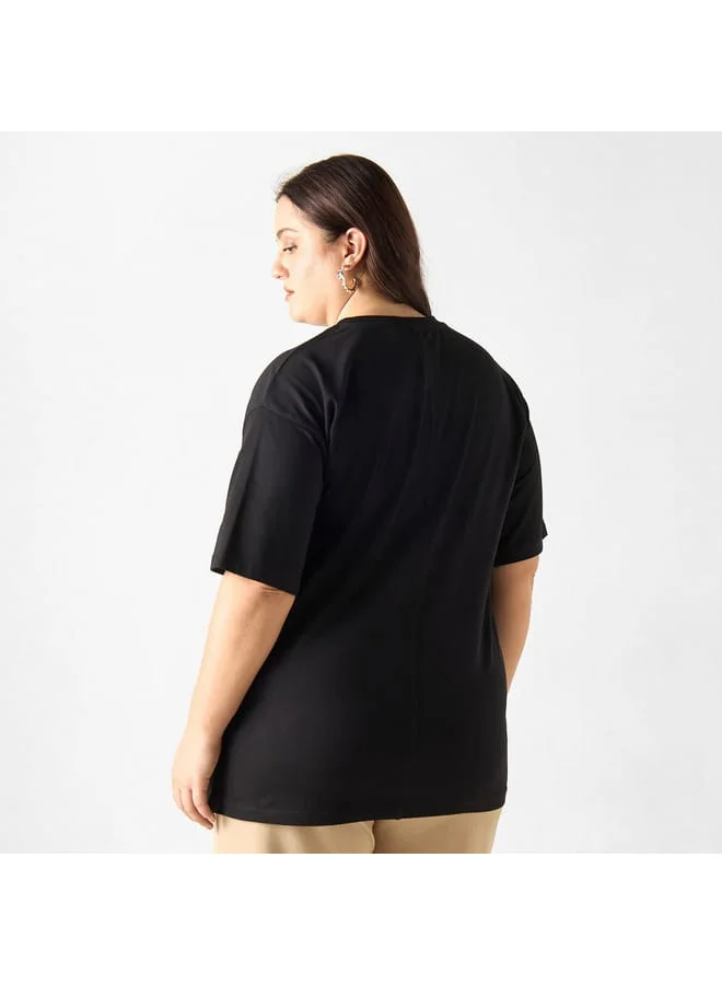 Ulla Popken Plus Size Ulla Popken Embellished T-shirt with Short Sleeves
