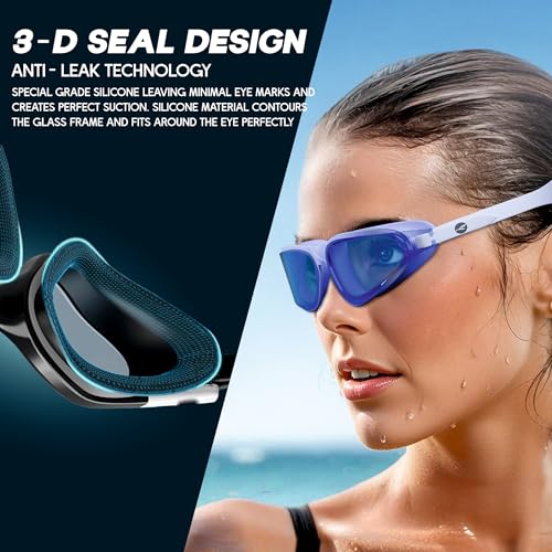 KONEX Anti Fog Swimming Goggles with UV Protection for Men & Women | Wide Angle View with Anti Leak Technology | Comes with Attached Ear Plugs | Ideal for Children & Adult (Blue) - Image 3