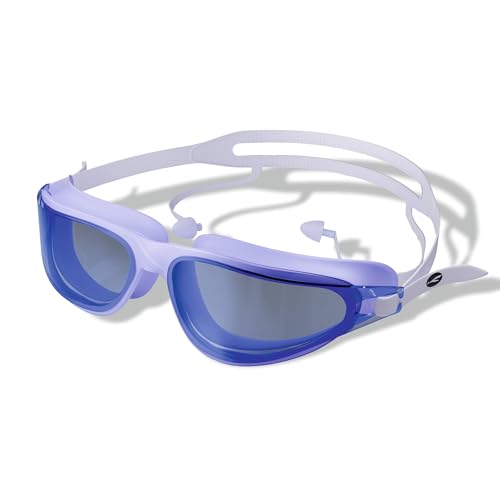 KONEX Anti Fog Swimming Goggles with UV Protection for Men & Women | Wide Angle View with Anti Leak Technology | Comes with Attached Ear Plugs | Ideal for Children & Adult (Blue) - Image 1