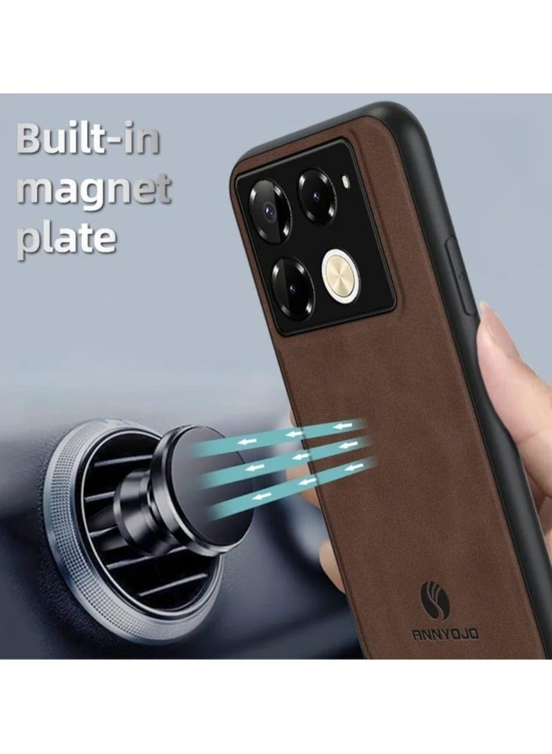 general Case Compatible with Infinix Note 40 Pro, Matte Plain Leather Case Built-in Metal Fits Car Mount Holder, Shockproof Protective Cover Infinix Note 40 Pro 4G/5G - Image 2