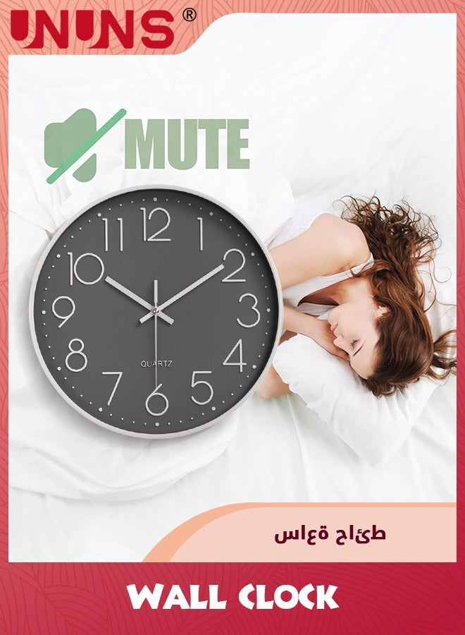 UNUNS Wall Clock,12-inch Non-Ticking Quality Quartz Round Wall Clocks,Battery Operated,Easy To Read,Silent Wall Clock For Bedroom/Living Room/Kitchen/Office/School/Home Decor,Grey - Image 3