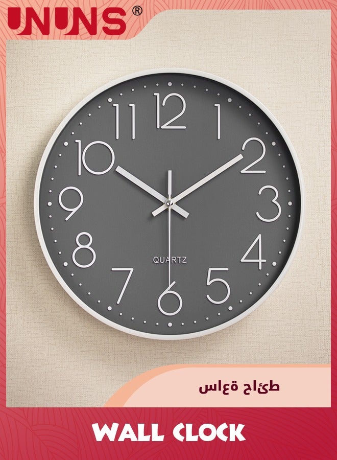 UNUNS Wall Clock,12-inch Non-Ticking Quality Quartz Round Wall Clocks,Battery Operated,Easy To Read,Silent Wall Clock For Bedroom/Living Room/Kitchen/Office/School/Home Decor,Grey - Image 1