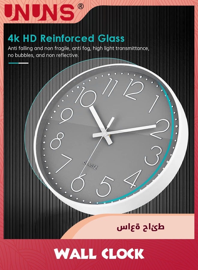 UNUNS Wall Clock,12-inch Non-Ticking Quality Quartz Round Wall Clocks,Battery Operated,Easy To Read,Silent Wall Clock For Bedroom/Living Room/Kitchen/Office/School/Home Decor,Grey - Image 2