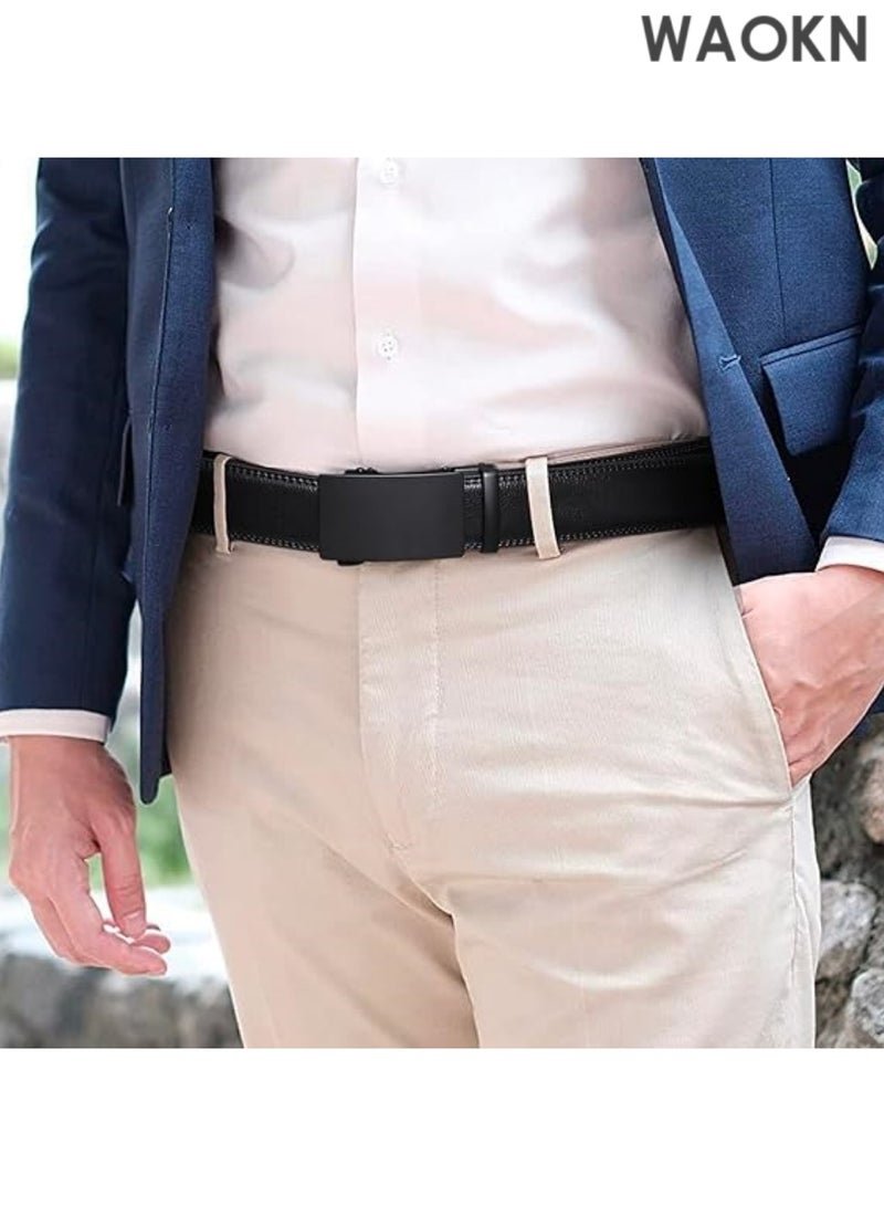 WAOKN Men's Black Leather Belts Automatic Ratchet Buckle Belt Men– Stylish & Functional Formal or Everyday Wear – High-Quality Leather Accessory  for Dress Casual Trim to Fit with Gift Box - Image 5